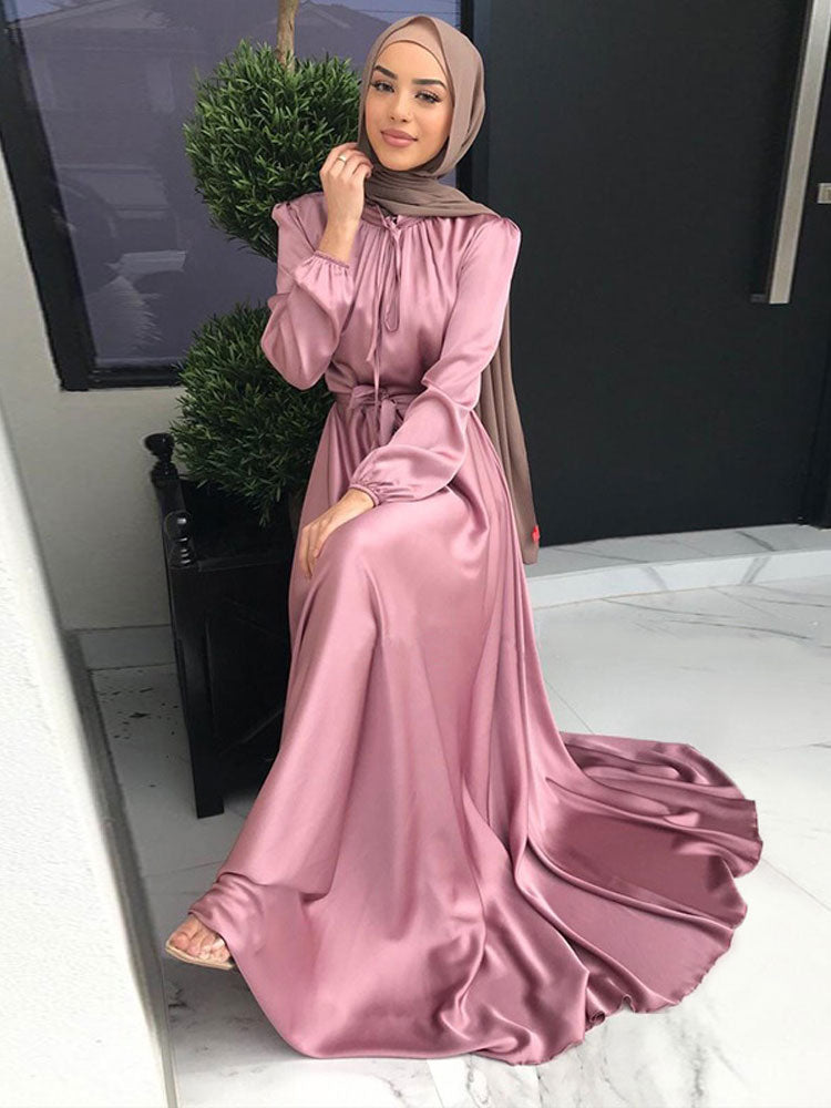 Long Abaya Satin Modest Hijab Robe ...